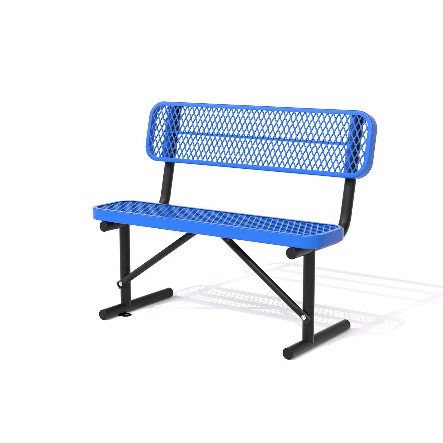 Sunnibety 4 Feet Heavy Duty Metal Park Bench for Outside, Outdoor Bench with Backrest & Portable Frame, Commercial Benches for Shopping Malls, Stores, Parks, Patios, Decks, Blue