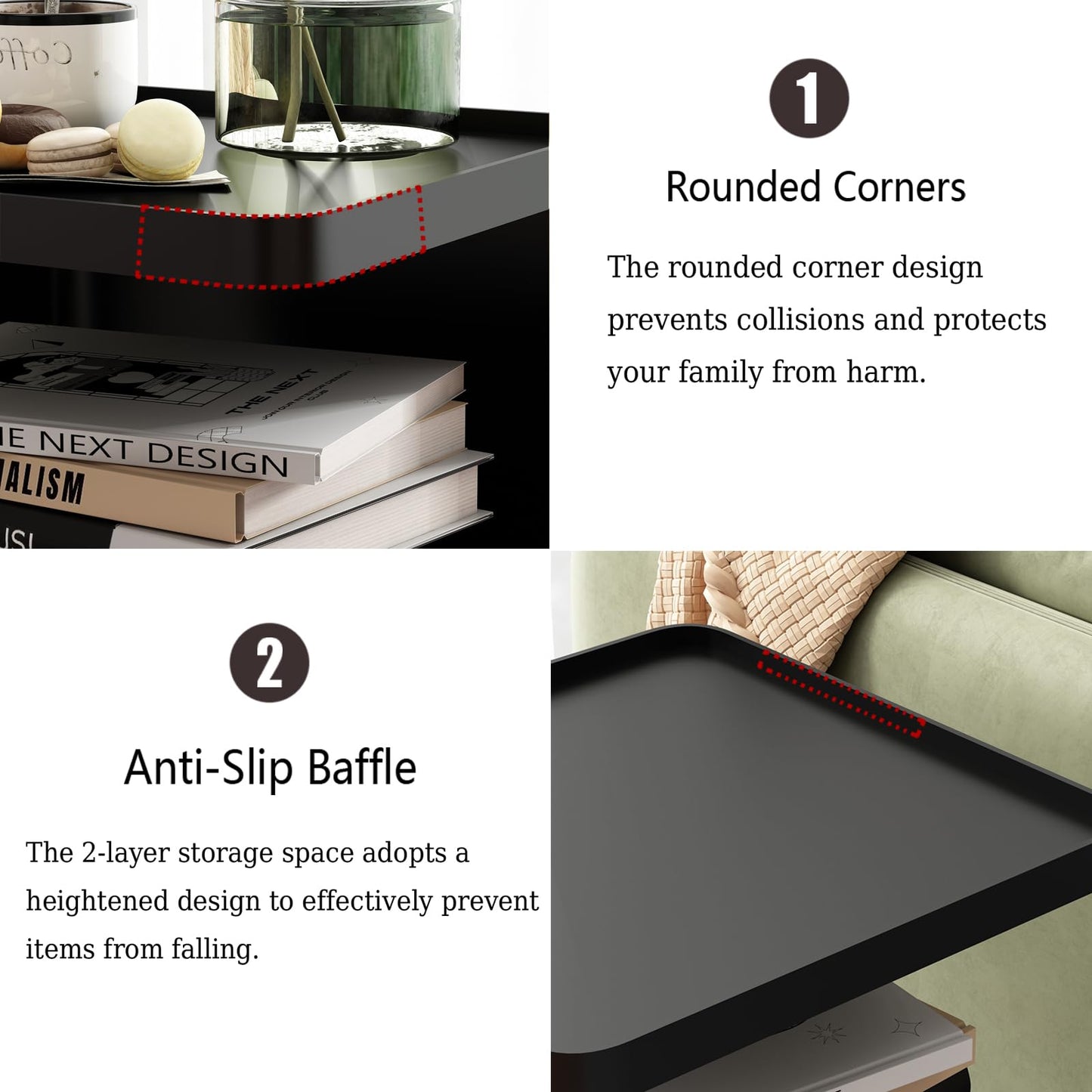 BAOGELIYA Black Modern Side Table, 2 Tier Small End Tables Bedroom, Metal Side Tables Living Room with 4 Legs, Black Nightstand Square Accent Table for Indoor Outdoor, Easy Assembly