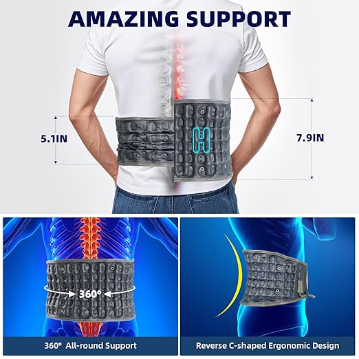 Decompression Back Belt with Electric Inflatable Pump -Lumbar Support Belt for Lower Back Pain Relief, Air Traction Device Fits Waist Size 29-49 Inches (Blue)