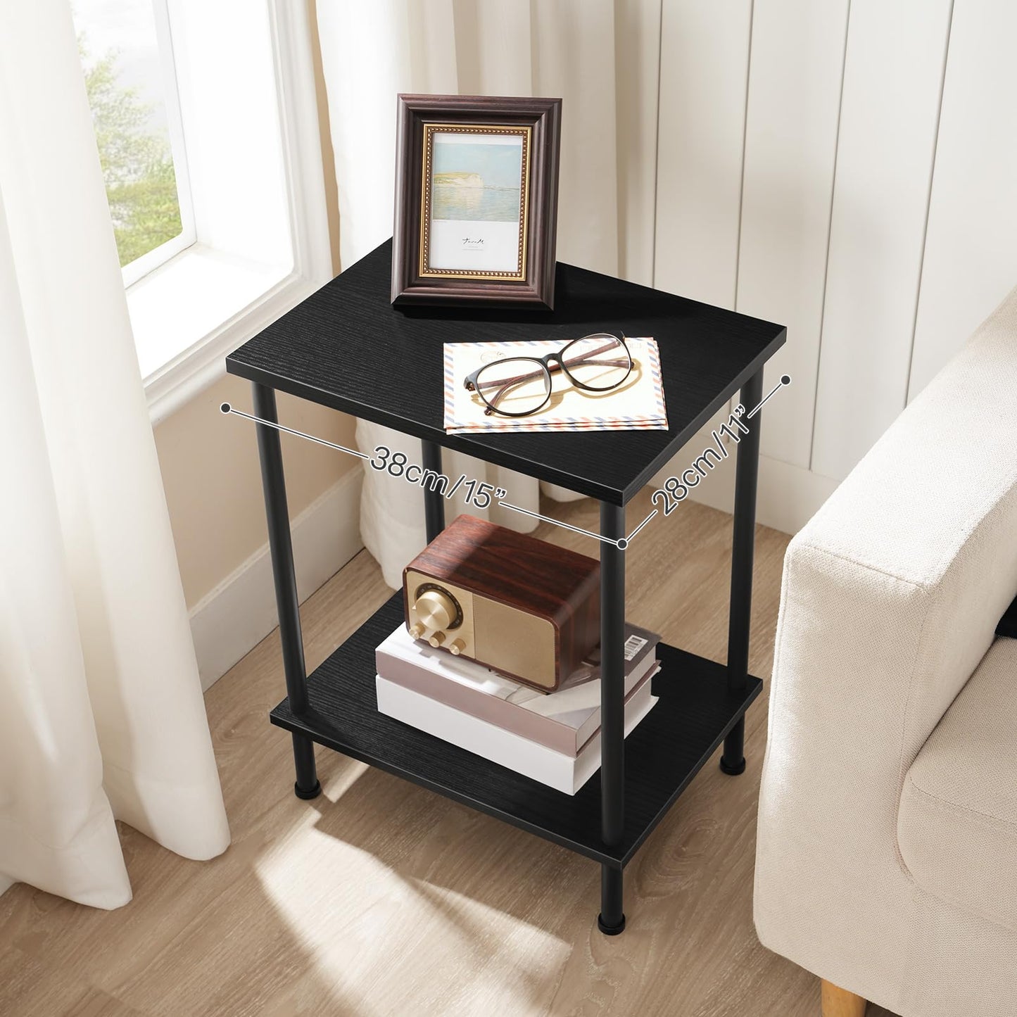 HOOBRO End Table Set of 2, Small Side Table, Nightstand with 2-Layer Storage Shelves, Sofa Table for Small Spaces, Living Room, Bedroom, Stable Frame, Easy Assembly, Black BB09BZP201