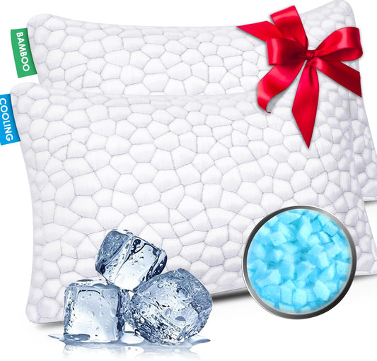 Cooling King Size Pillows Set of 2 Pack Shredded Memory Foam Pillows for Sleeping, Adjustable Cool Bed Pillow for Side Back Stomach Sleepers Luxury Gel Neck Pillow for Neck and Shoulder Pain Relief