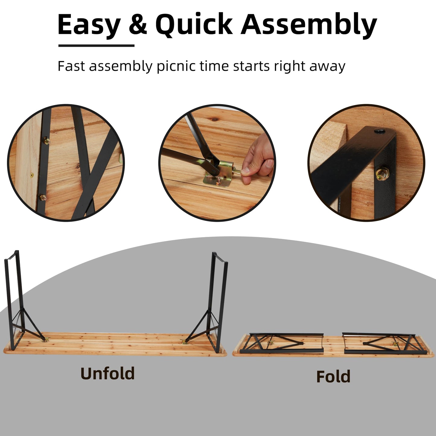 HOMREST Folding Picnic Tables with 2 Benches Set,70" 3-Piece Portable Table for 6-8 Persons，Outdoor Dining Table with Weather-Resistant Wooden and Sturdy Steel Frame for Patio,Party,BBQ and Camp