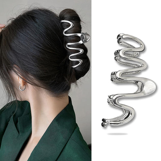 Muumoo Wavy Irregular Shape Metal Hair Clip, 1Pcs Silver Shark Claw Non-slip Head Clip - Elegant Hair Accessories for Daily Hair Accessories Decorations
