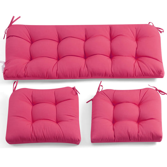 ADLIVWYD 3-Pieces Wicker Chair Cushion Set, 1 loveseat and 2 U-Shape, 44"x19" &19"x19" Tufted Outdoor Cushions for Indoor/Outdoor Patio Furniture (Pink)