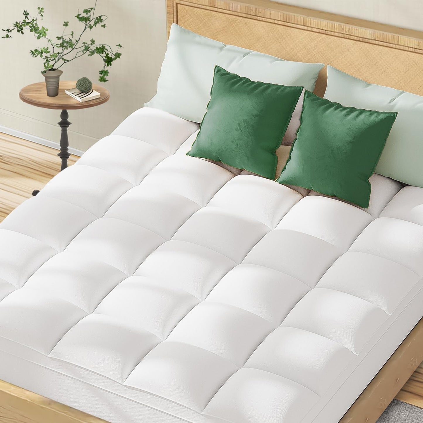 Topllen Full Mattress Topper for Back Pain Relief, Extra Thick Pillow Top Plush Mattress Pad with Deep Pocket, Soft Pillowtop Full Size Bed Toppers Filled Fluffy Down Alternative, White