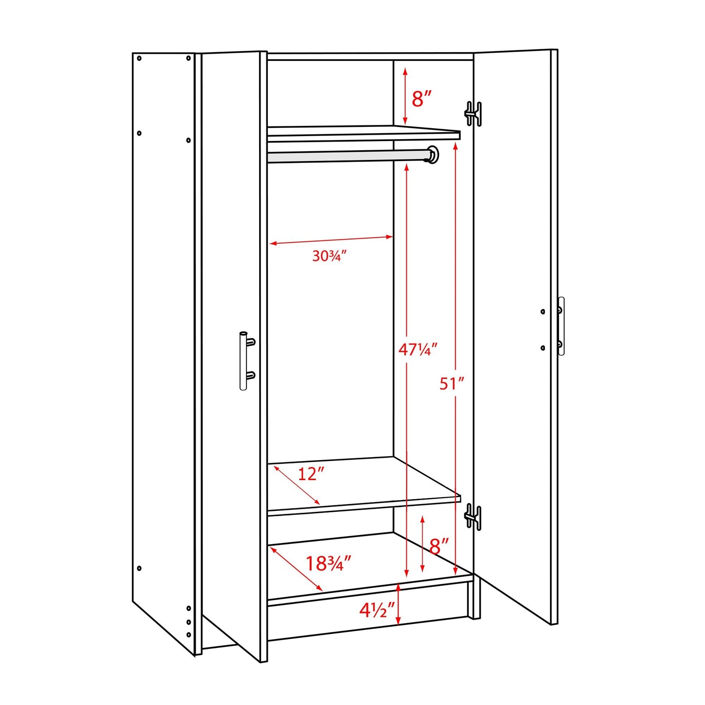 Prepac Armoir, Elite 32"W x 65"H x 24.5"D White Wardrobe Closet & Cabinet - Functional Clothes Storage with Hanging Rail, Armoire Wardrobe