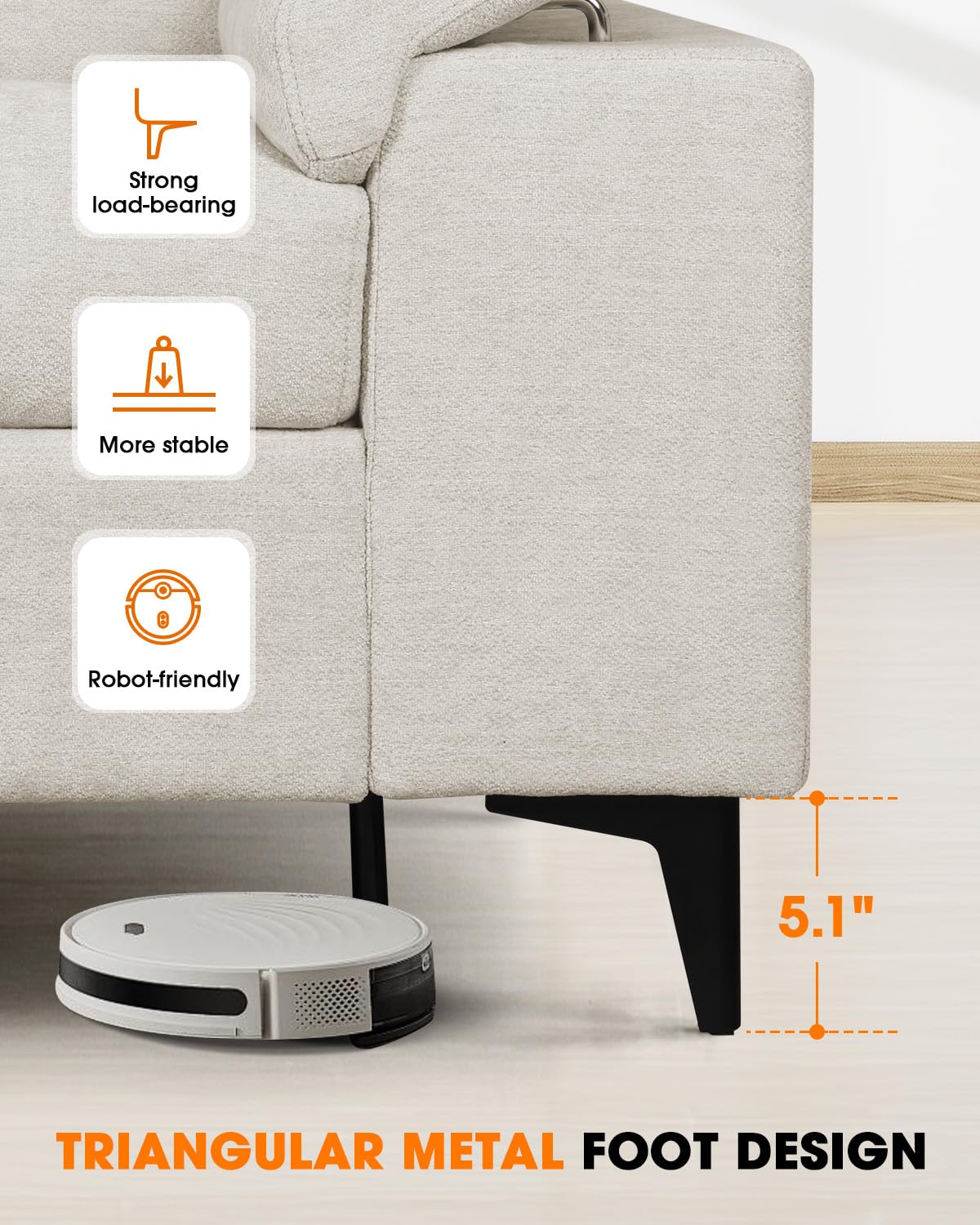 71.25" Modern Sofa Couch for Living Room, Deep Seat Sofas with 8”Cushion, Comfy 2-Seater Chenille Loveseat with Convertible Armrest, Removable Sofa Cover, High Leg (Beige)