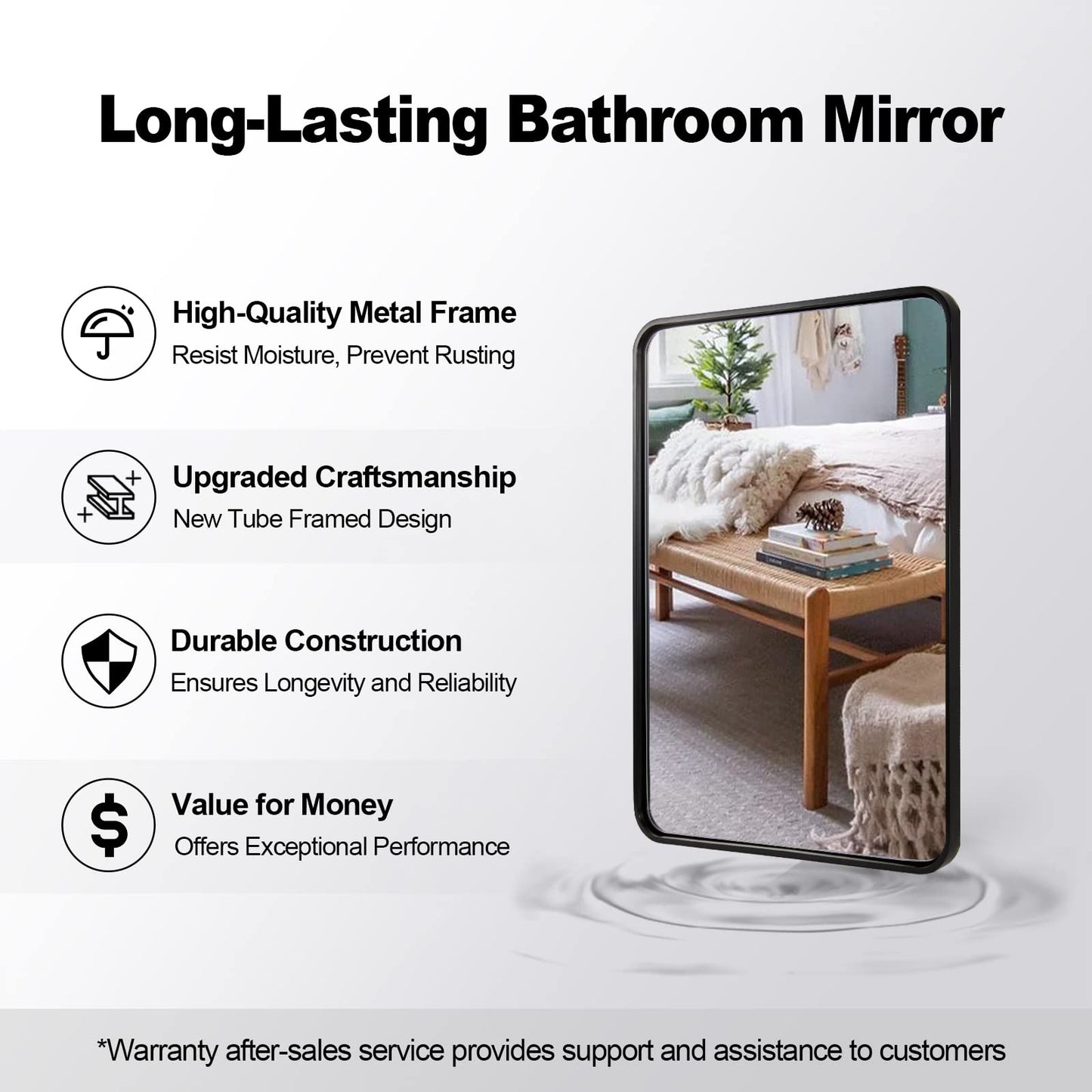 ANDY STAR Mirror for Bathroom 24X36 Inch, Matte Black Mirror, Modern Black Vanity Mirror, Rounded Rectangle Mirror Metal Framed Mirror Wall-Mounted Mirrors Hang Vertically/Horizontally