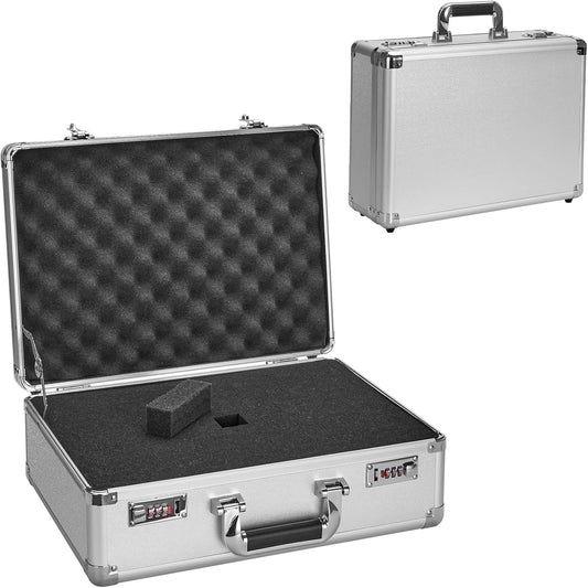 Combination Lock Box - Locking Storage Case with Customizable Foam, 18.9" Portable Lockable Case for Personal Items, Valuables, Documents, Briefcase for Jewelry, Cash, Medications, Silver