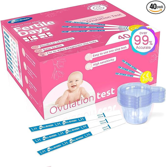 40 Pack Ovulation Tests with Cups, Bulk Ovulation Test Strips for Women, HEAL-CHECK Ovulation Predictor Kit, Accurate Fertility Tests for Home, Individually Wrapped 5mm LH Strips with Cups