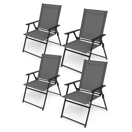 Anmutig Patio Folding Chairs Set of 4, Outdoor Portable Dining Chair with Sling Back and Armrests for Lawn Camping Courtyard Balcony Garden Grey