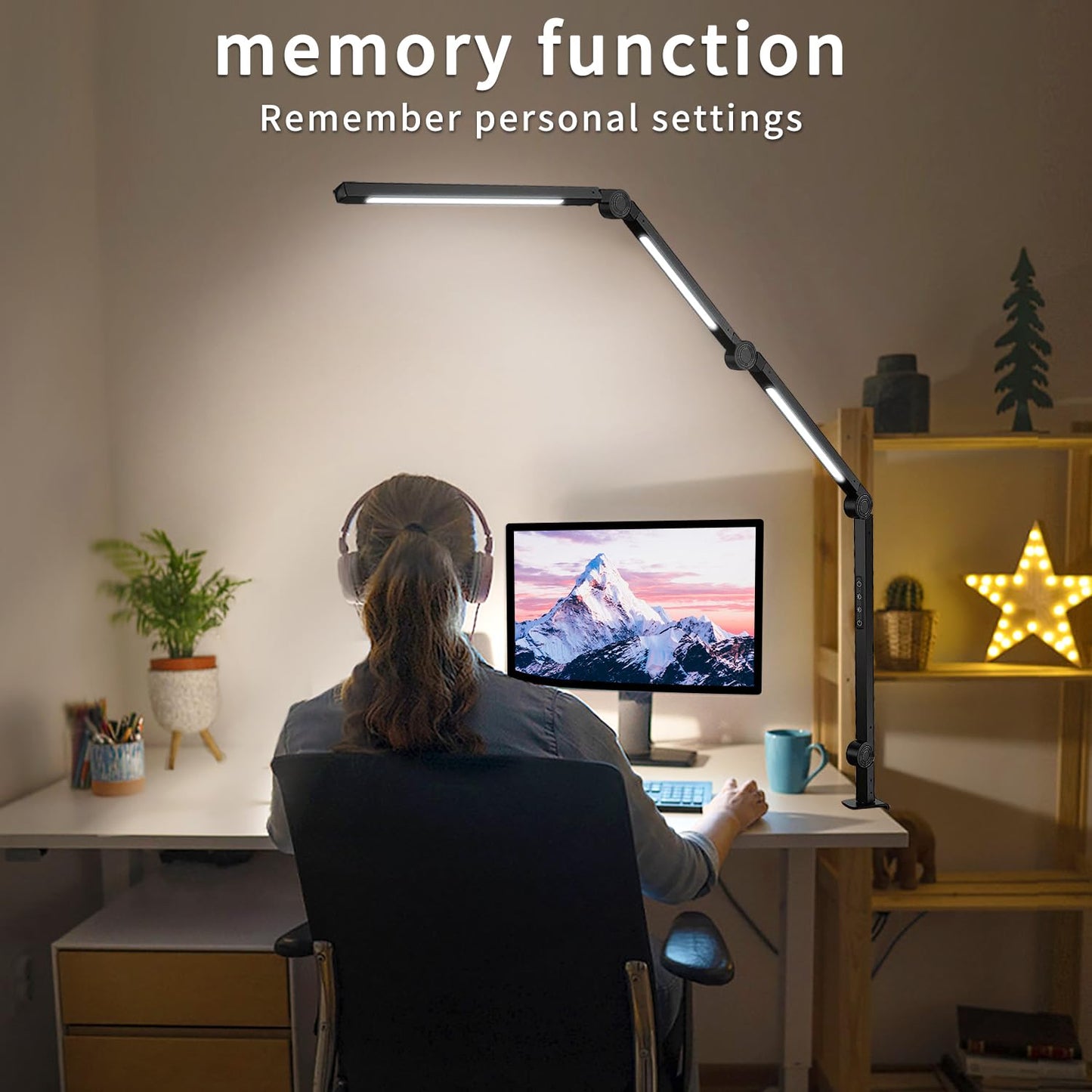 Vimeepro LED Desk Lamp with Clamp & Flexible Arm - 3 Light Sources, 4 Color Modes & 5 Brightness Levels, Eye-Caring Table Light with Memory Function