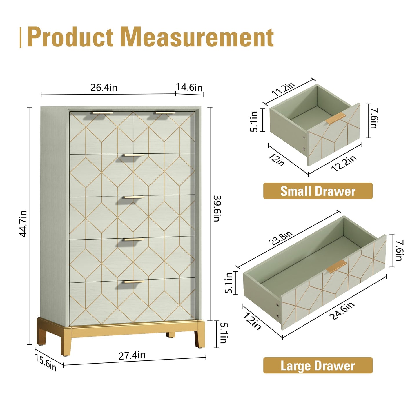 HLR 6 Drawer Dresser for Bedroom,Modern Wood Chest of Drawers with Gold Trim, Green Tall Dresser Storage Tower, Large Capacity Organizer Unit for Closet, Living Room, Hallway, Entryway