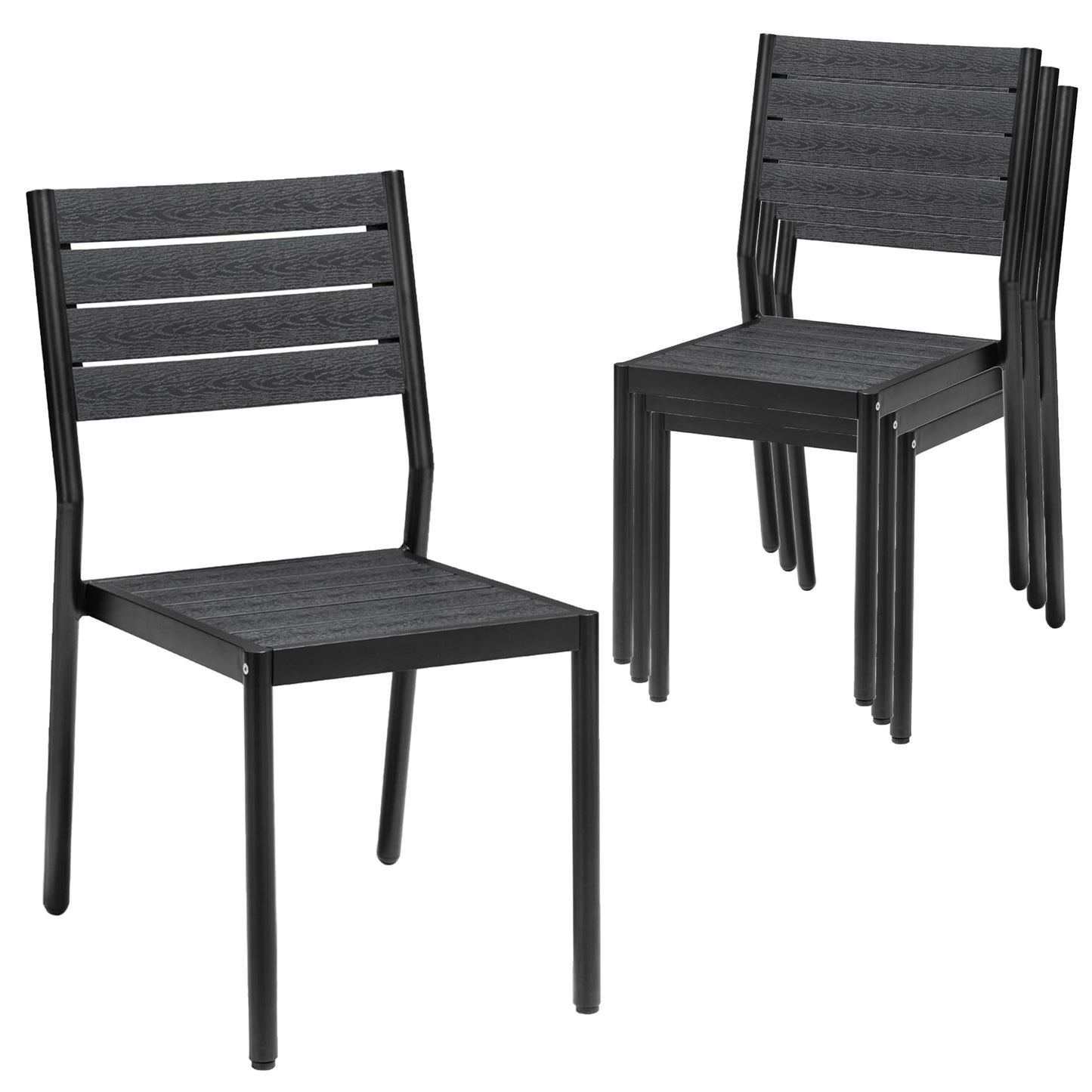 Pellebant Stackable Outdoor Dining Chairs Set of 4, Aluminum Patio Chairs with Armless, All-Weather for Garden, Lawn, Deck, Porch and Yard, Black