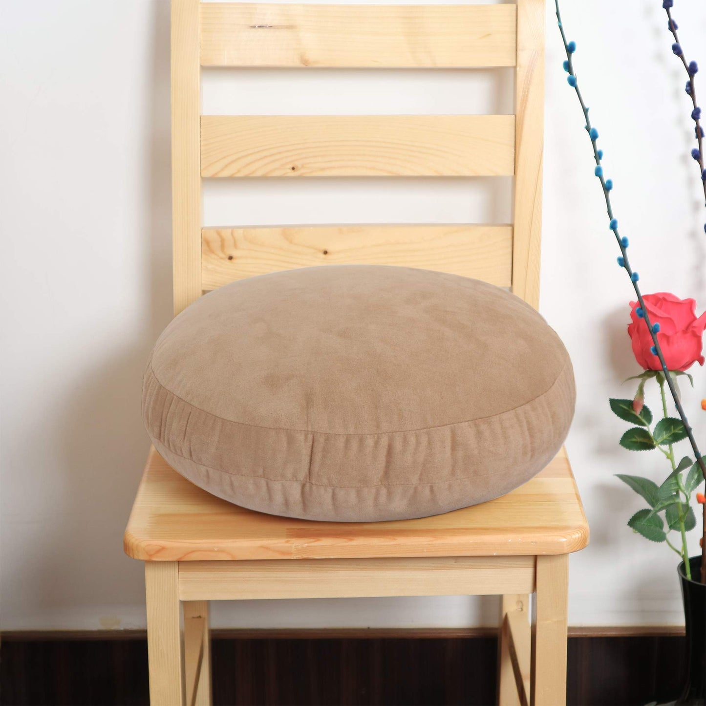 Hodeco Round Throw Pillows Down-Like Polyester Filling Super Soft Ultra Fluffy Feather-Like Touching Decorative Circle Floor Cushion for Couch Bed Sofa Office Car, 1 Piece (16x16 Inches, Khaki)
