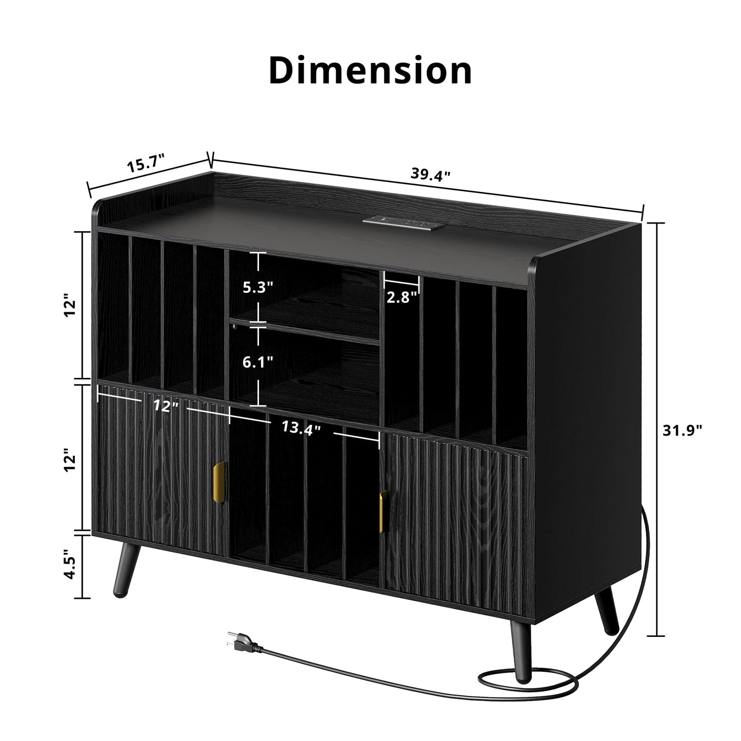 IRONCK Storage Shelf Bookcase, Bookshelf with Doors, Multifunctional Display Cabinet with Power Outlet, Suitable for Various Scenarios, Black