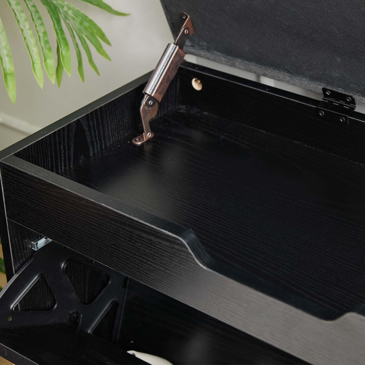 Shoe Storage Bench with Flip Drawers & Lift Top Storage Box, Entryway Bench with Seat Cushion, 3-Tier Short Shoe Cabinet with Adjustable Shelves for Entryway, Hallway, Living Room, Mudroom, Black