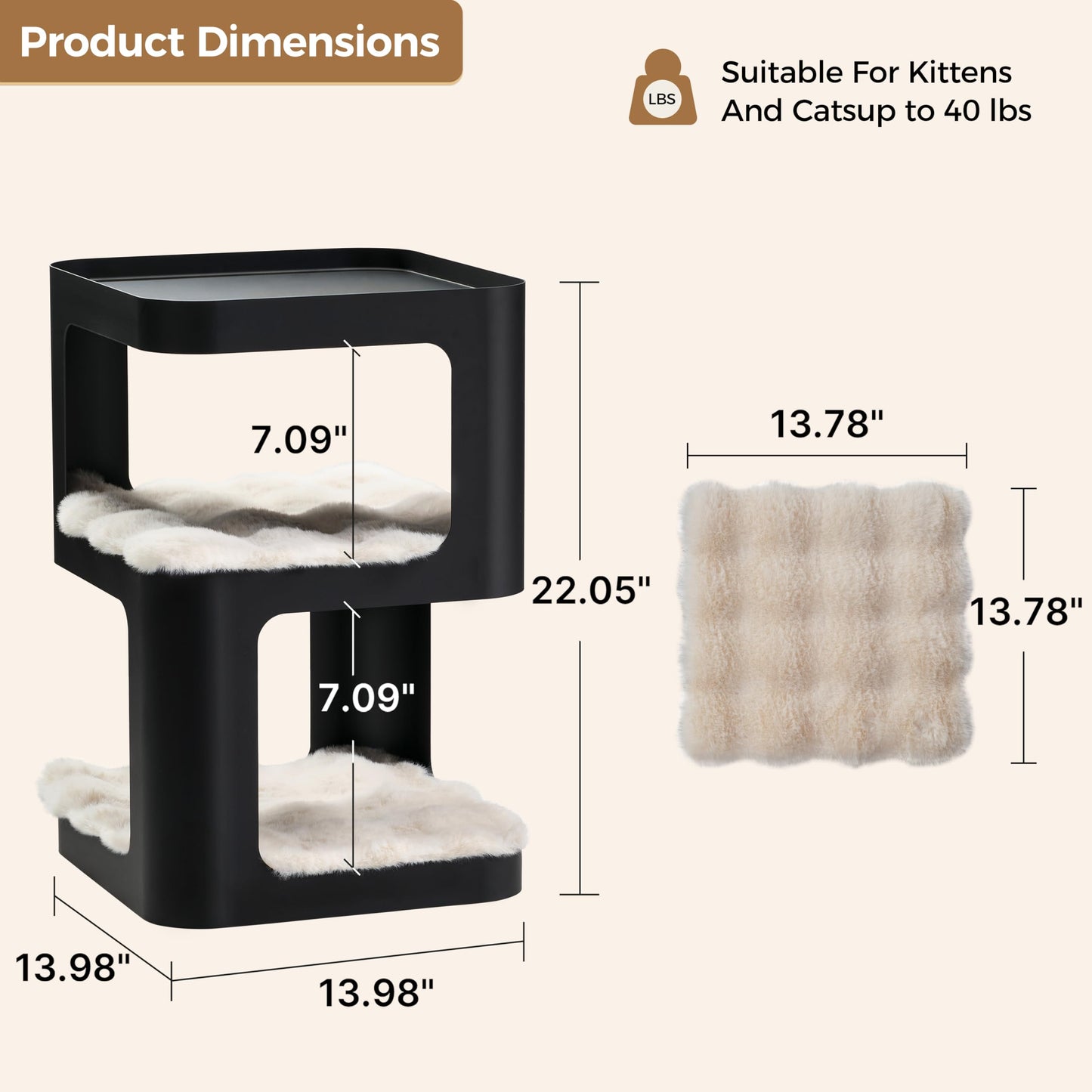 EUREKA ERGONOMIC Side Table Cat Beds, Metal Nightstand with Cat House, Square End Table with 3 Tier Storage, Modern Side Table Small End Beside Table for Living Room Bedroom Indoor, No Assembly, Black