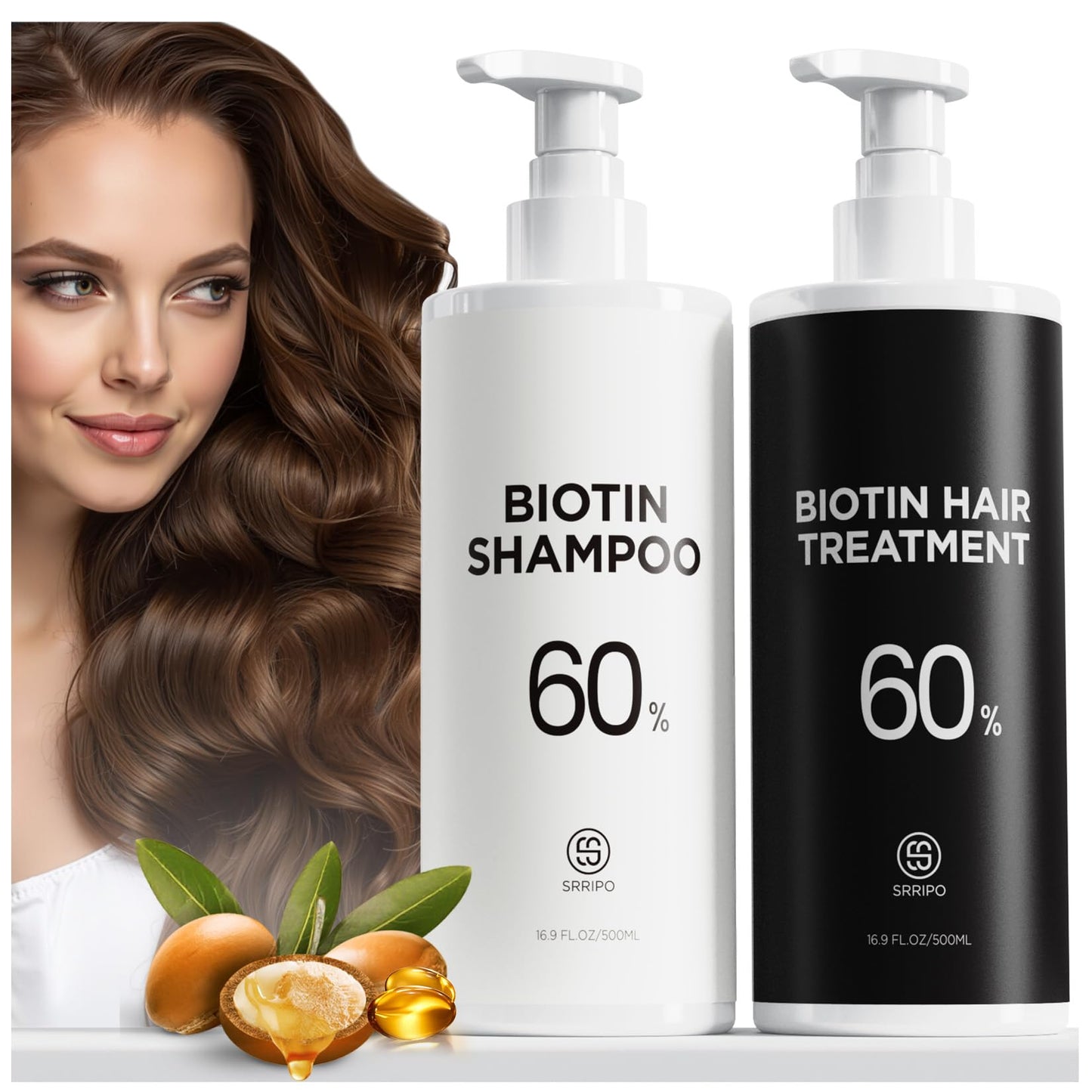 Tripeptide-Infused Hair Growth Biotin Shampoo and Conditioner Set, Onion Anti-Loss Volumizing Moisturizing Treatment for Soft Shine Hair, Rosemary Clarifying Dandruff Shampoo for Women Men, 2 x 16.9oz