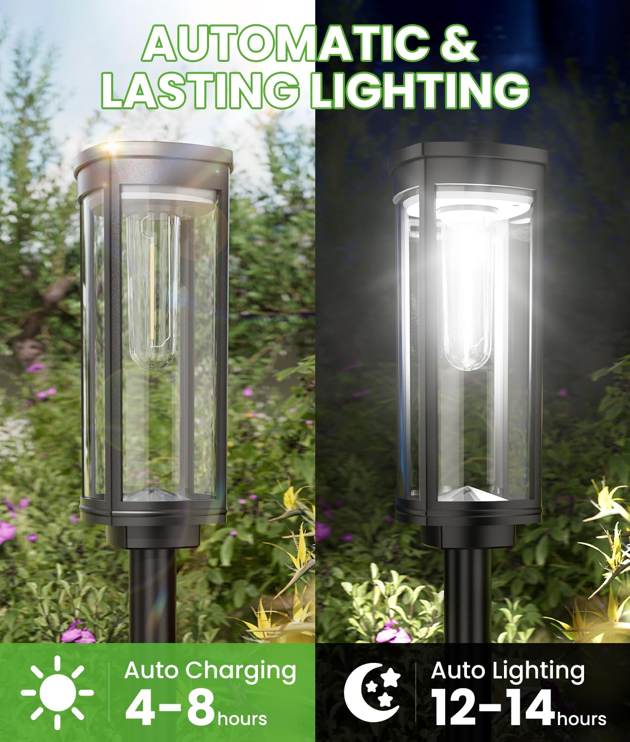 BITPOTT Bright Solar Pathway Lights Outdoor, 8 Pack Solar Garden Lights for Outside Waterproof IP65, Auto On/Off Outdoor Light for Yard Garden Lawn Walkway Driveway Landscape Lighting