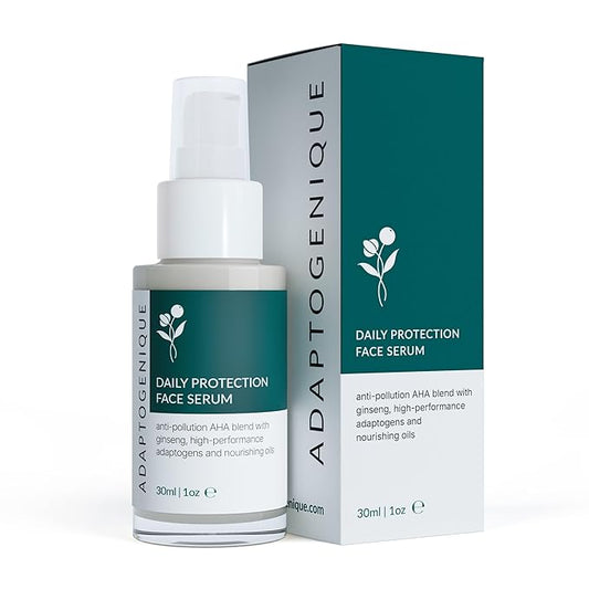 Daily Protection Face Serum, Powerful Multi-Functional Treatment: Protects from Pollution, Fights Wrinkles, Brightens & Hydrates | With Natural AHA, Adaptogens and Nourishing Oils | 30ML