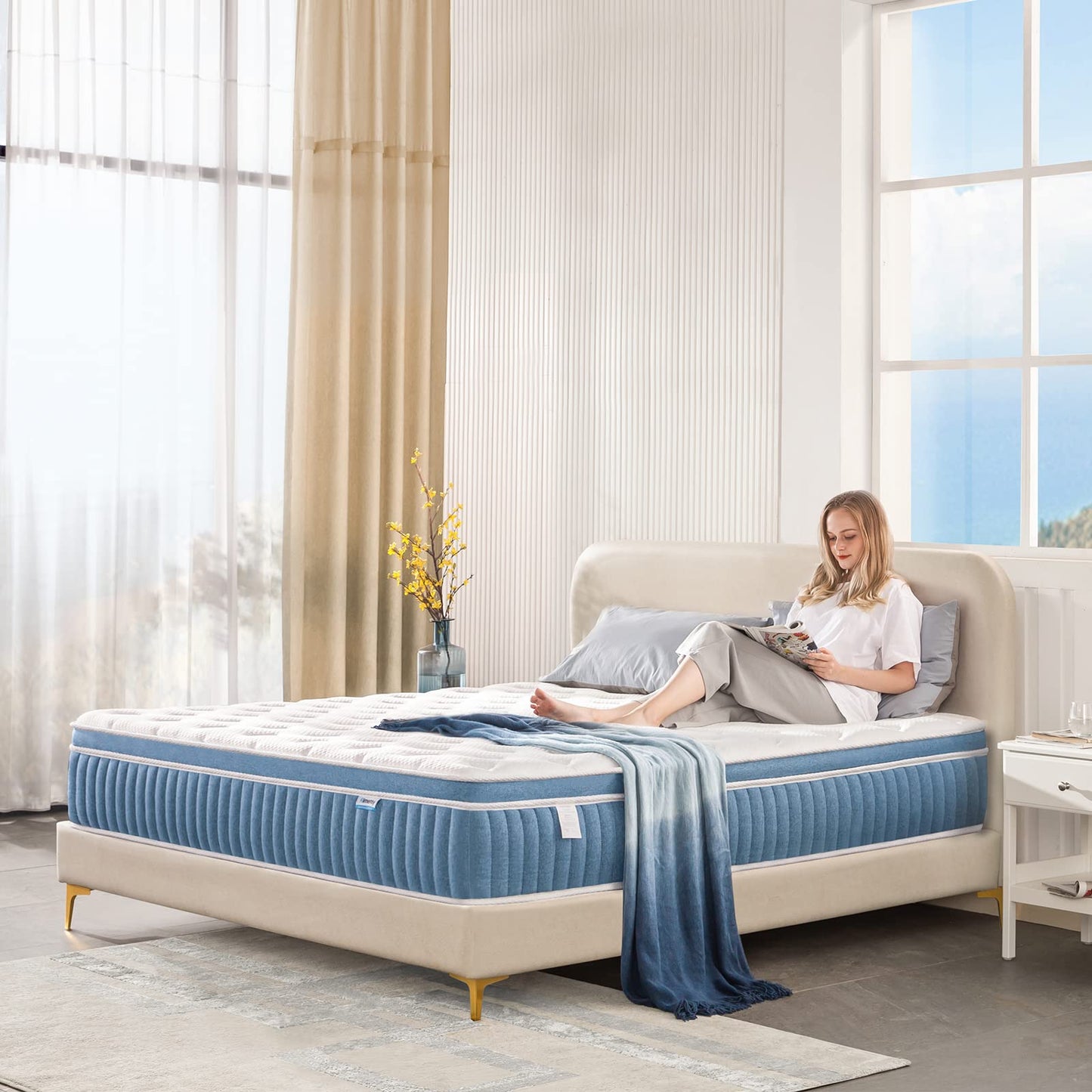 Rimensy King Mattress, 14 Inch Hybrid Mattress in a Box, Gel Foam Mattress, Individually Wrapped Pocket Coils Innerspring Mattress, Support & Pressure Relief, Medium, 76"*80"*14"