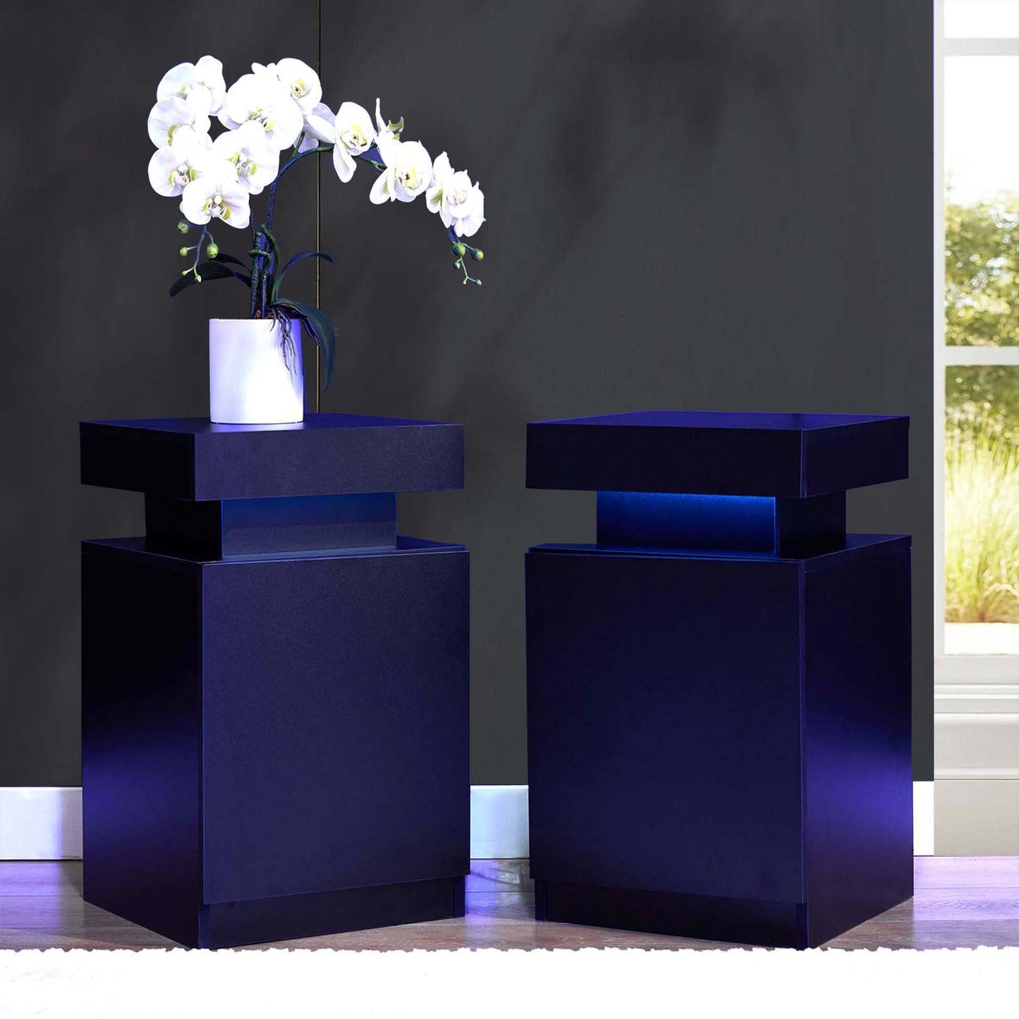 Black Nightstands Set of 2, Modern End Table with LED Lights, Bedside Table with Large Storage, 2 Night Stands for Bedrooms