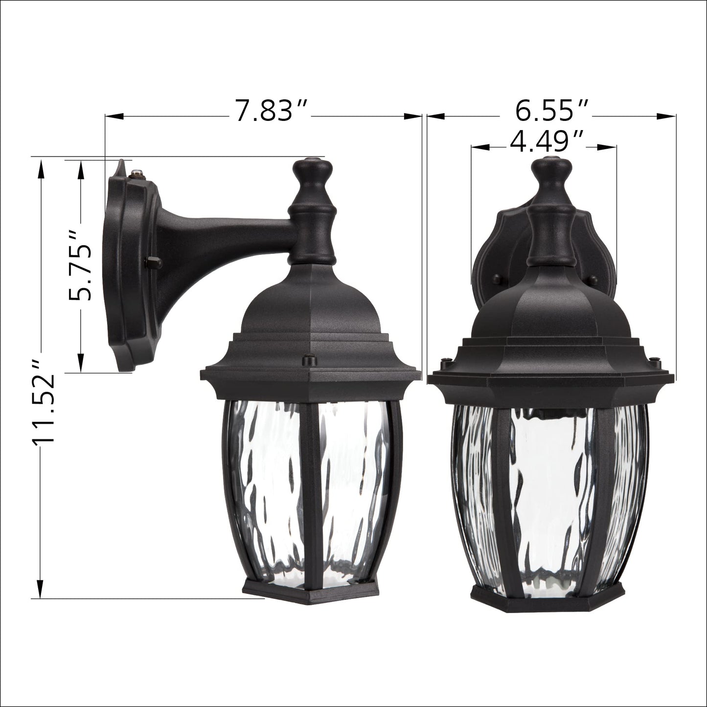 YoonLIT SMARTLIFE Outdoor Wall Sconces Dusk to Dawn, Large Waterproof Porch Light Fixture for Doorway Patio Garage Entryway, Aluminum Housing Plus Clear Water Glas, Black, 1-Pack