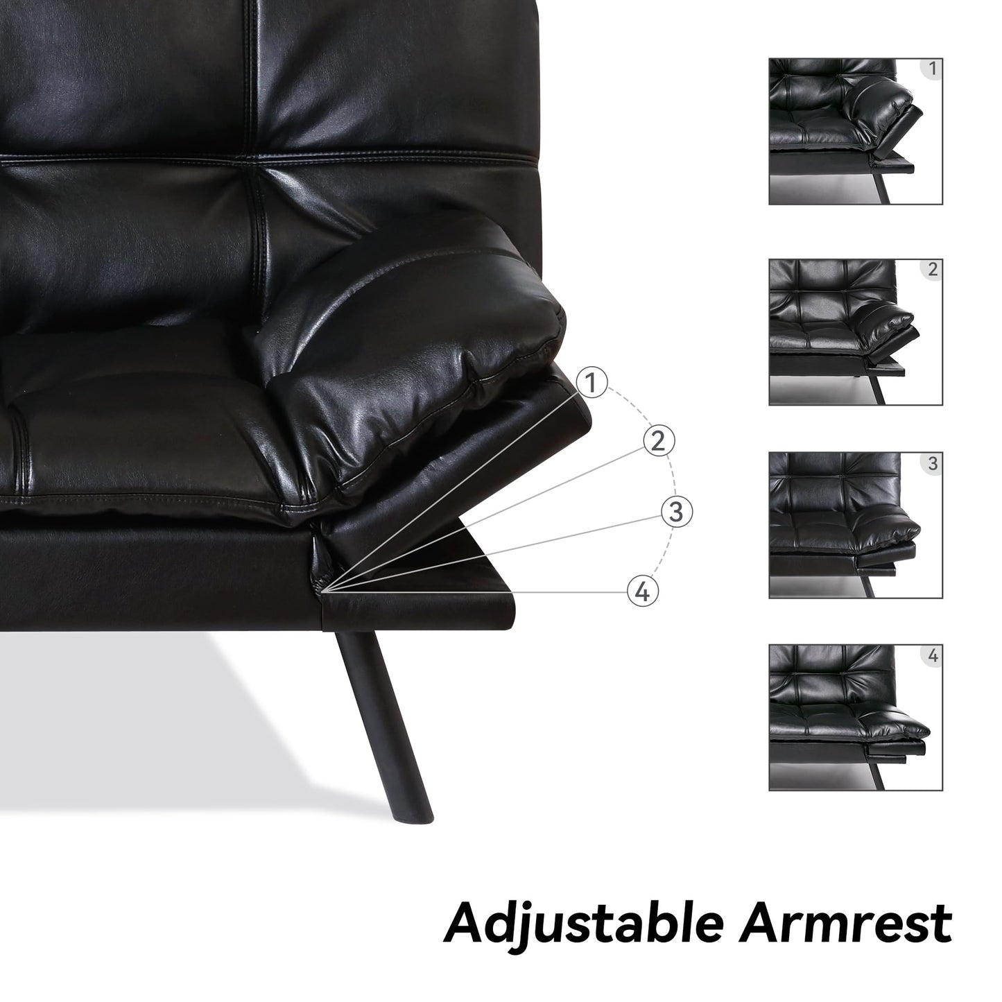 AMICLIBER 71" Convertible Futon Sofa Bed,Faux Leather Futon Couch Bed,Memory Foam Sleeper Sofa,Modern Folding Small Loveseat for Living Room,Office,Apartment,Bright Black