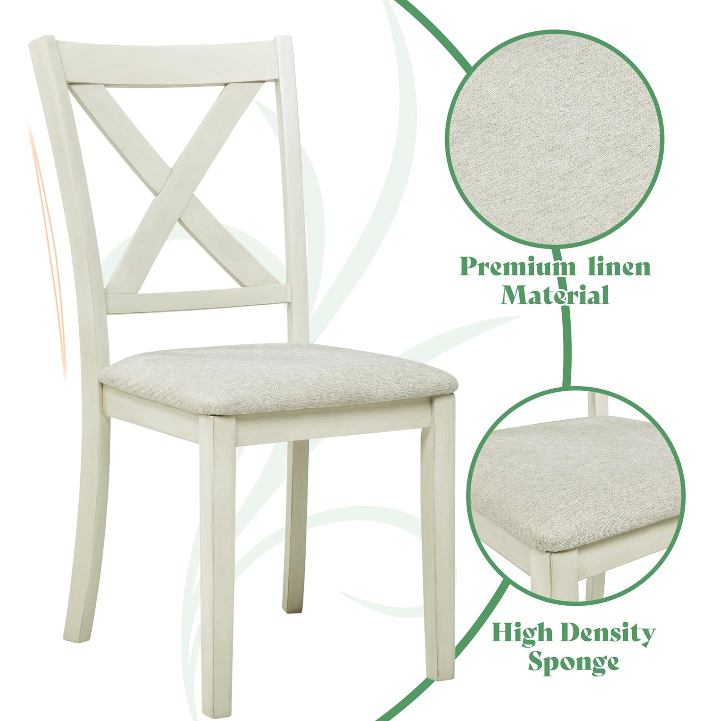 AMERLIFE 7-Piece Farmhouse Solid Wood Dining Table Set with 6 Upholstered Chairs, 60" Space Saving Dinner Table & Chairs Set, for Dining Room, Kitchen, Restaurant, Brown & White