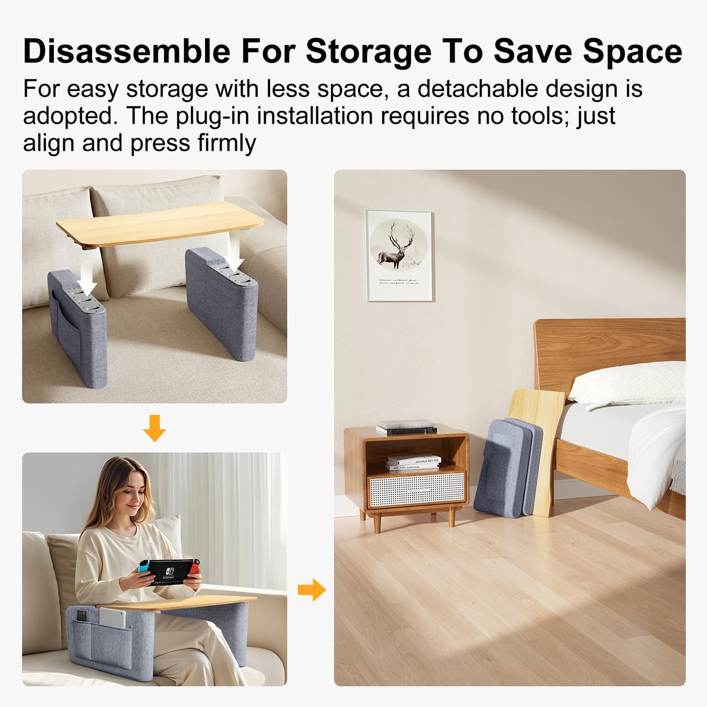 Reading Pillow with Sturdy Wooden Surface, Lap Pillow Desk for Laptop, Arm Rest Pillow for Bed and Gaming, Soft Cushioned Cover, Storage Pockets, Detachable Design, Perfect for Adults and Book Lovers