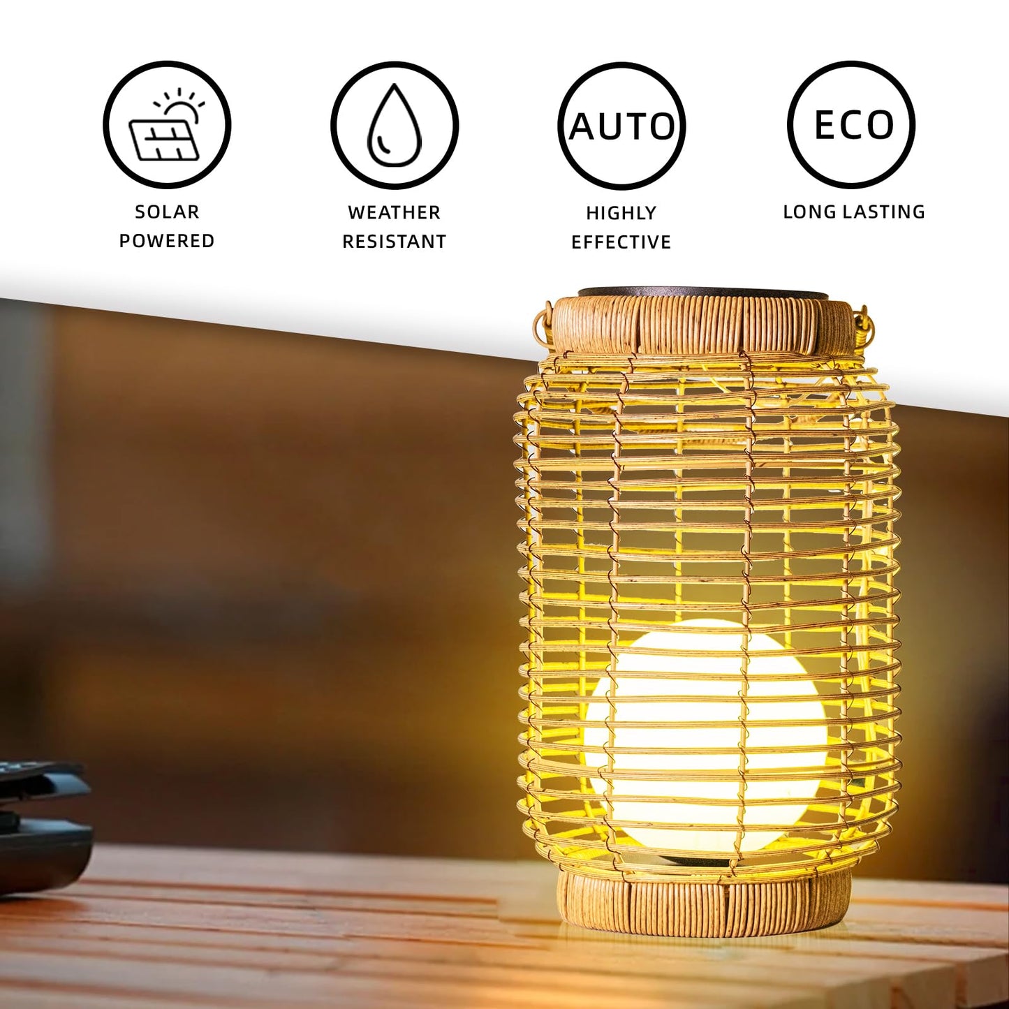 Louxiar Solar Lantern Outdoor Waterproof, Large Hanging Solar Lights Natural Woven Rattan, 12" H Solar Powered Decorative Lantern with Handle for Gardens Patios Pathways Outside Tabletop Decor