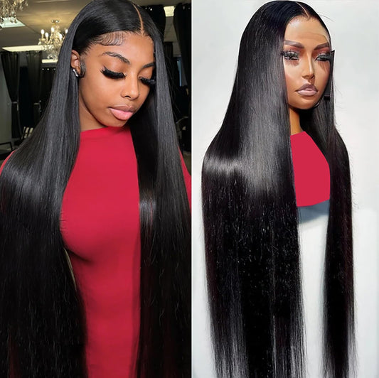 Btomar Straight Lace Front Wigs Human Hair 13x6 HD Transparent Lace Front Human Hair Wigs for Women Lace Frontal Wigs Human Hair Pre Plucked with Baby Hair Natural Color 200% Density (24 Inch)