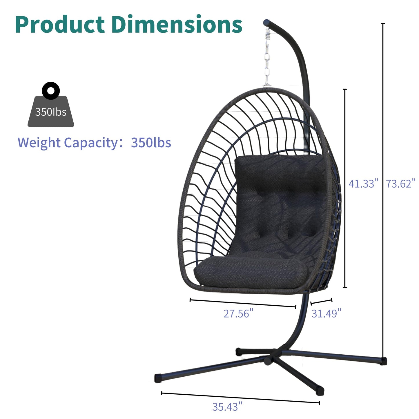 Kingdura Hanging Egg Chair with Stand Indoor Outdoor, Foldable Rattan Wicker Hammock Egg Swing Chair for Bedroom Porch Patio Garden, Thickened Cushion, 350LBS Capacity, Heavy Duty Frame