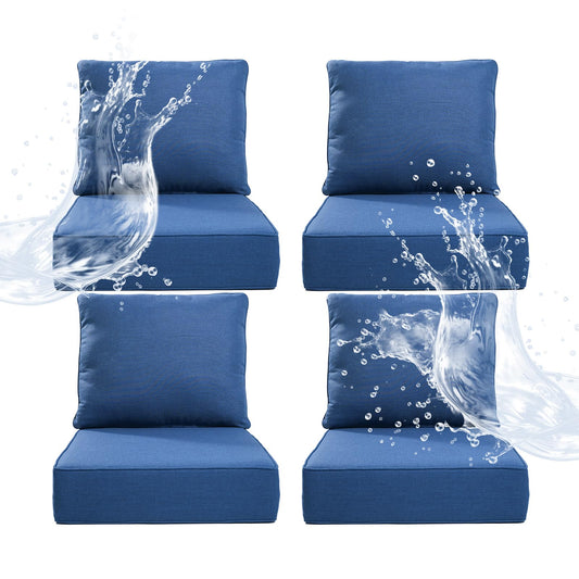 Artfurniz 6" Thicker Outdoor Chair Cushion 4 Sets - 24" *24" *6" Waterproof Patio Furniture Cushions with Removable Cover, 28D High Density Sponge Filling Thicken Outdoor Patio Cushions - Blue
