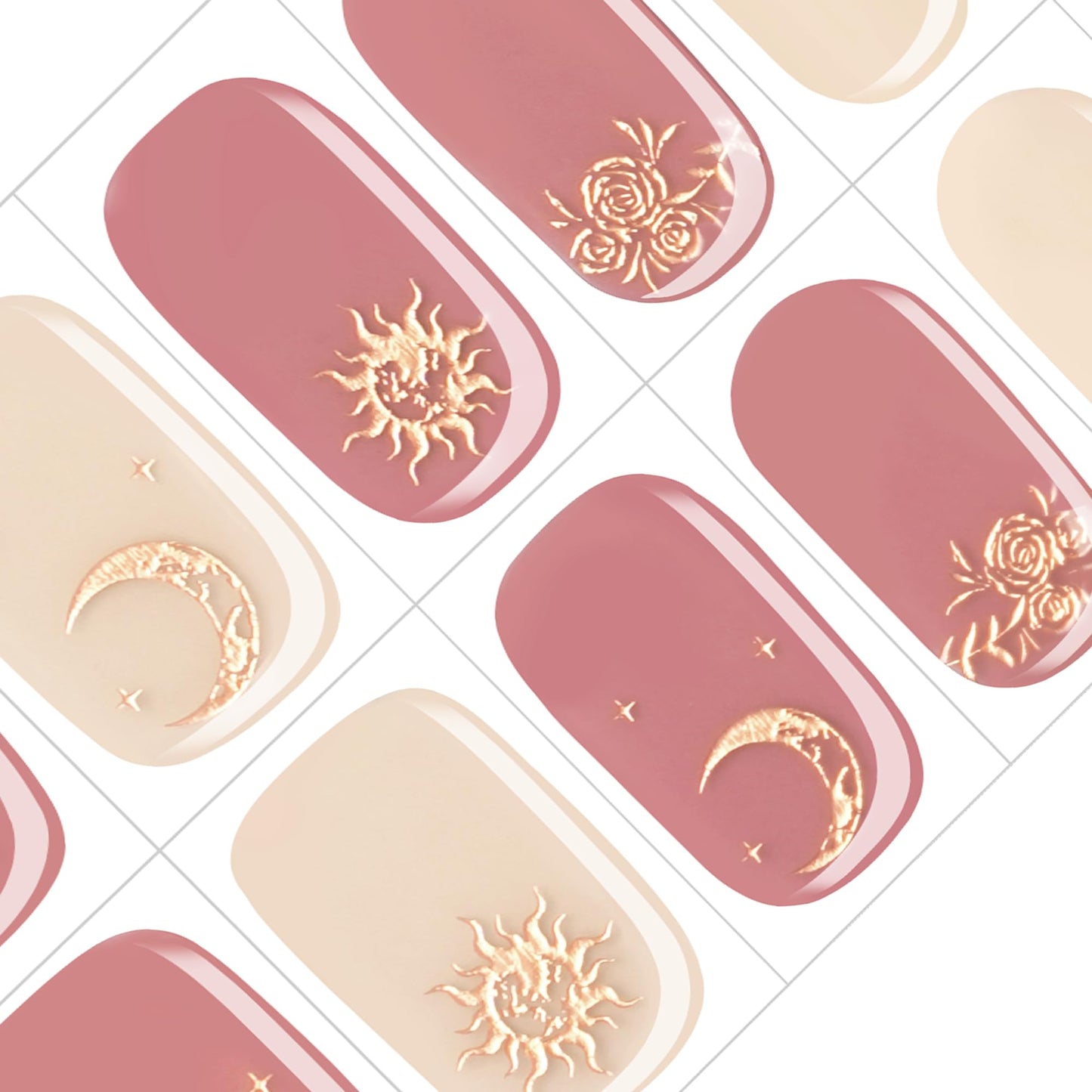 GelMala Semi Cured Gel Nail Strips Moon Semitransparent Pink Beige Gold Foil Gel Nail Strips Long Lasting, Easy to Apply&Remove Gel Strips for Nails Gel Nail Wraps，Easy for begginners (Astrologie)