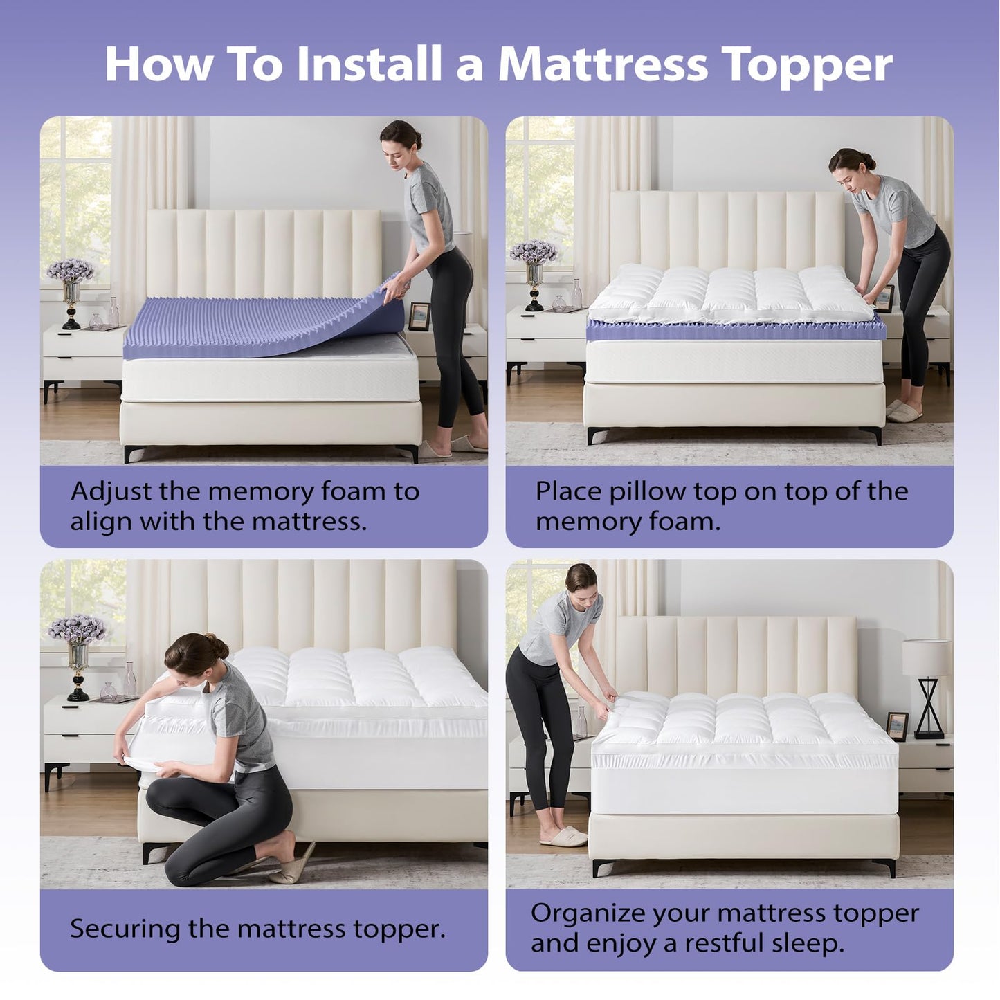 downluxe 5 Inch Queen Memory Foam Mattress Topper Pro Dual Layer 3 Inch Cooling Gel Egg Crate Memory Foam Plus 2 Inch Pillow Top Medium Firm with Deep Pocket