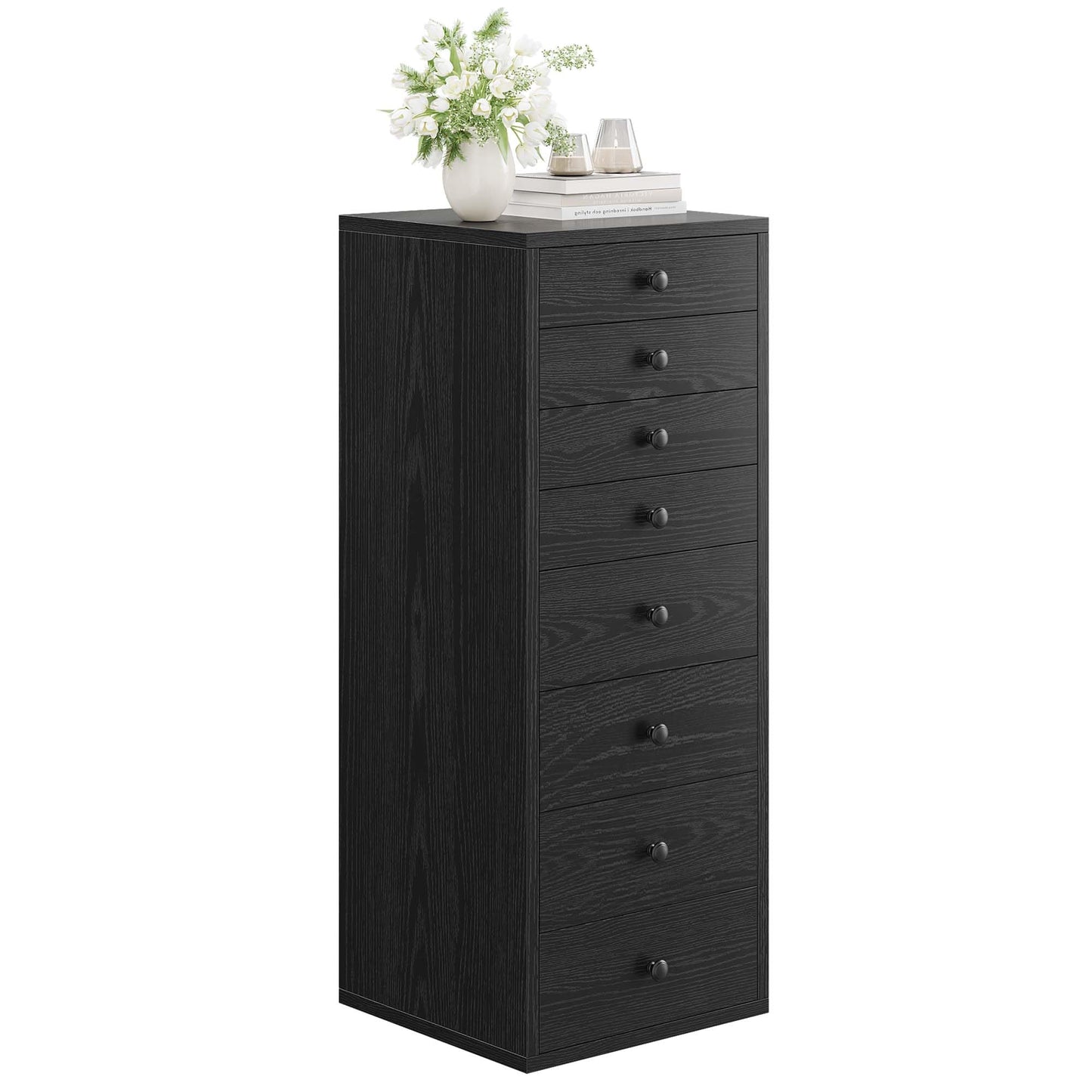 LIKIMIO 8 Drawer Dresser, Small Dressers with Storage Drawers, Chest of Drawers for Bedroom, Tall Narrow Dresser for Organizers, Black