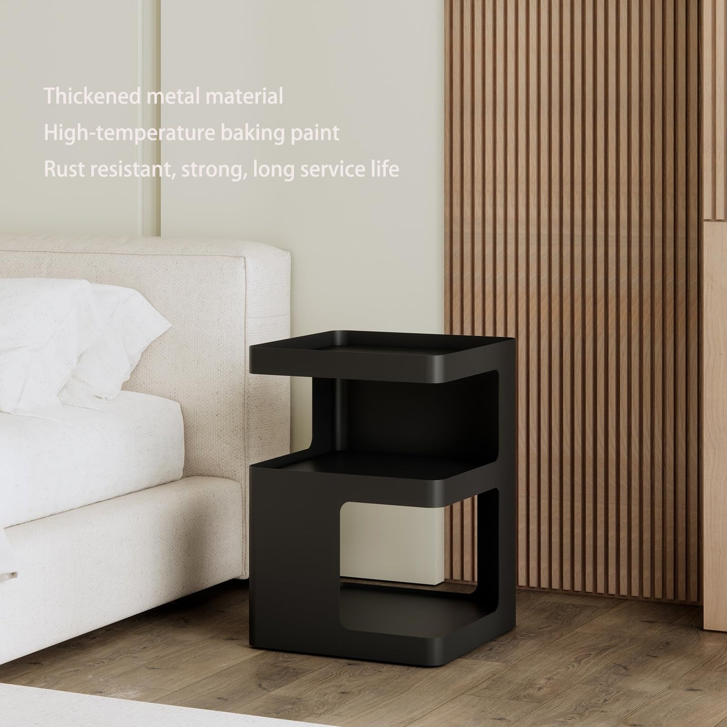 ZHBHYZ Modern Side Table,Small end Tables for Small Spaces,Black Metal nightstand,Bedside Tables,Accent Table with Storage for Couch, Bedroom,Living Room.No Assembly Required