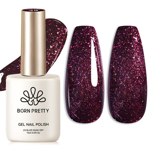 Born Pretty Hema-Free Glitter Gel Nail Polish, Black Cherry Chutney Shimmer Dark Red Fall Winter Color Soak Off U V LED Gel Polish Nail Art Design Manicure Salon DIY Home 15ml