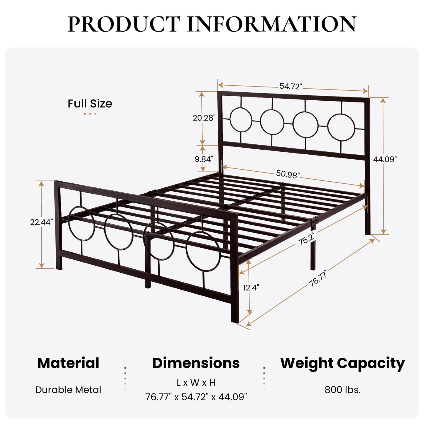SHA CERLIN Full Size Metal Bed Frame with Vintage Circular Design Headboard and Footboard,No Box Spring Required,Easy Assembly,Noise-Free,Brown