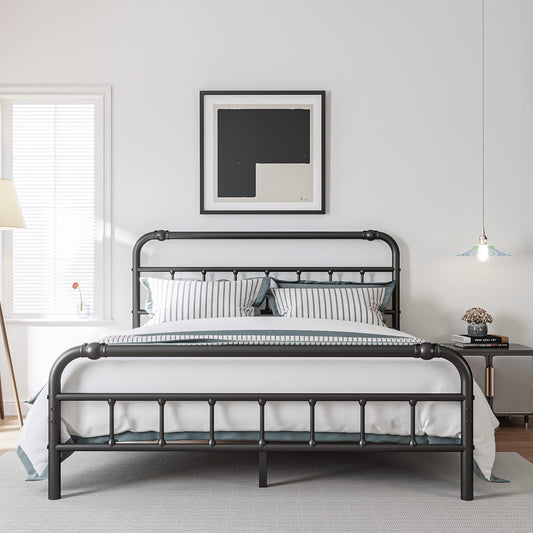 BOSRII Queen Size Bed Frame with Headboard and Footboard, 18 Inches High, 3500 Pounds Heavy Duty Metal Slats Support for Mattress, No Box Spring Needed, Noise-Free, Black