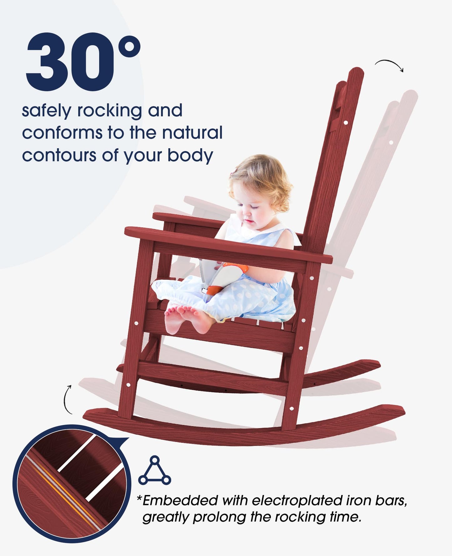 KINGYES Outdoor Patio Rocking Chair, Red