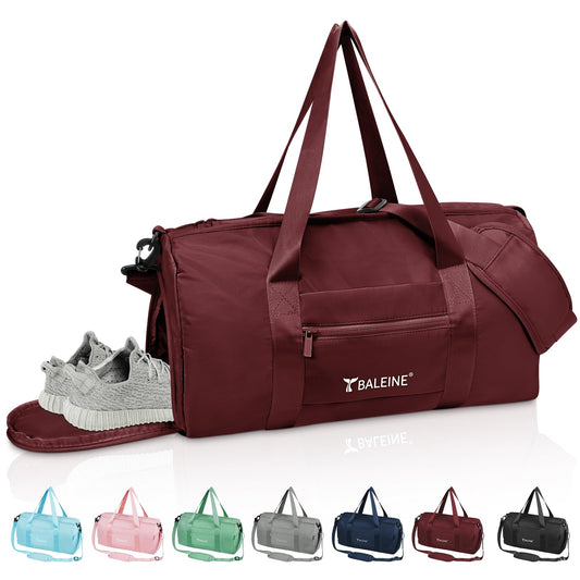 BALEINE Gym Bag for Women and Men, Small Duffel Bag for Sports, Gyms and Weekend Getaway, Waterproof Dufflebag with Shoe and Wet Clothes Compartments, Lightweight Carryon Gymbag (Red)
