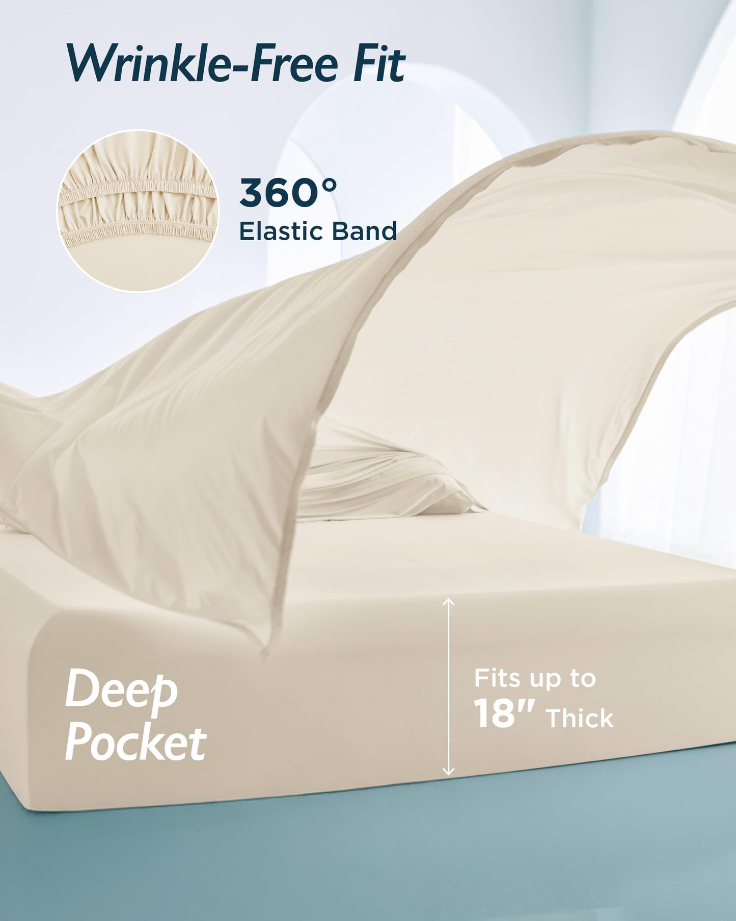 Breescape Cooling Sheet Set King Size - BlendTek™ Dry & Cool Technology for Hot Sleepers and Night Sweats, Q-Max>0.46 Tech, Deep Pocket Up to 18", 360° Elastic Band, Ivory