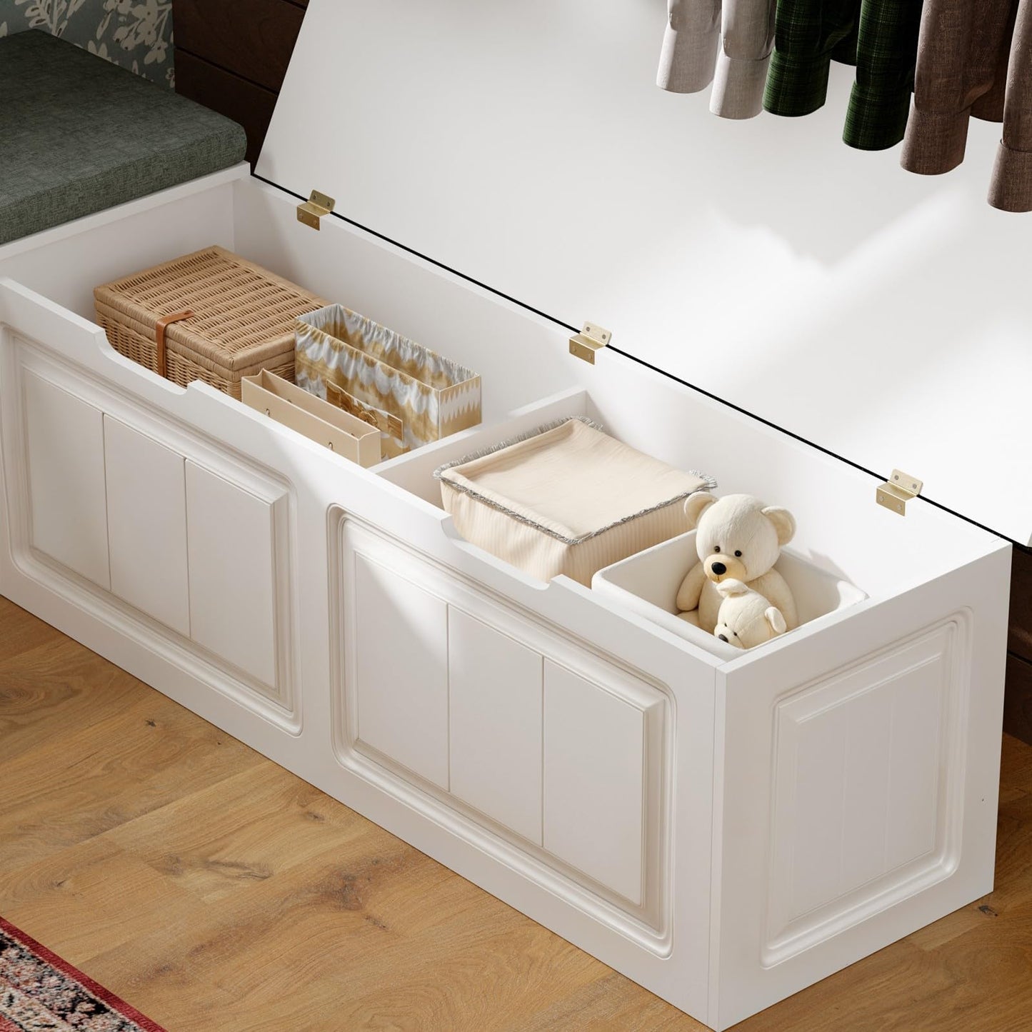 TAMUNE L Shape Storage Bench, Kitchen Breakfast Nook Bench, Backless Corner Bench Nook with Storage, Shoe Benches with Cushion for Entryway Cloakroom, White and Grey, 63”D x 63”W x 18.3”H