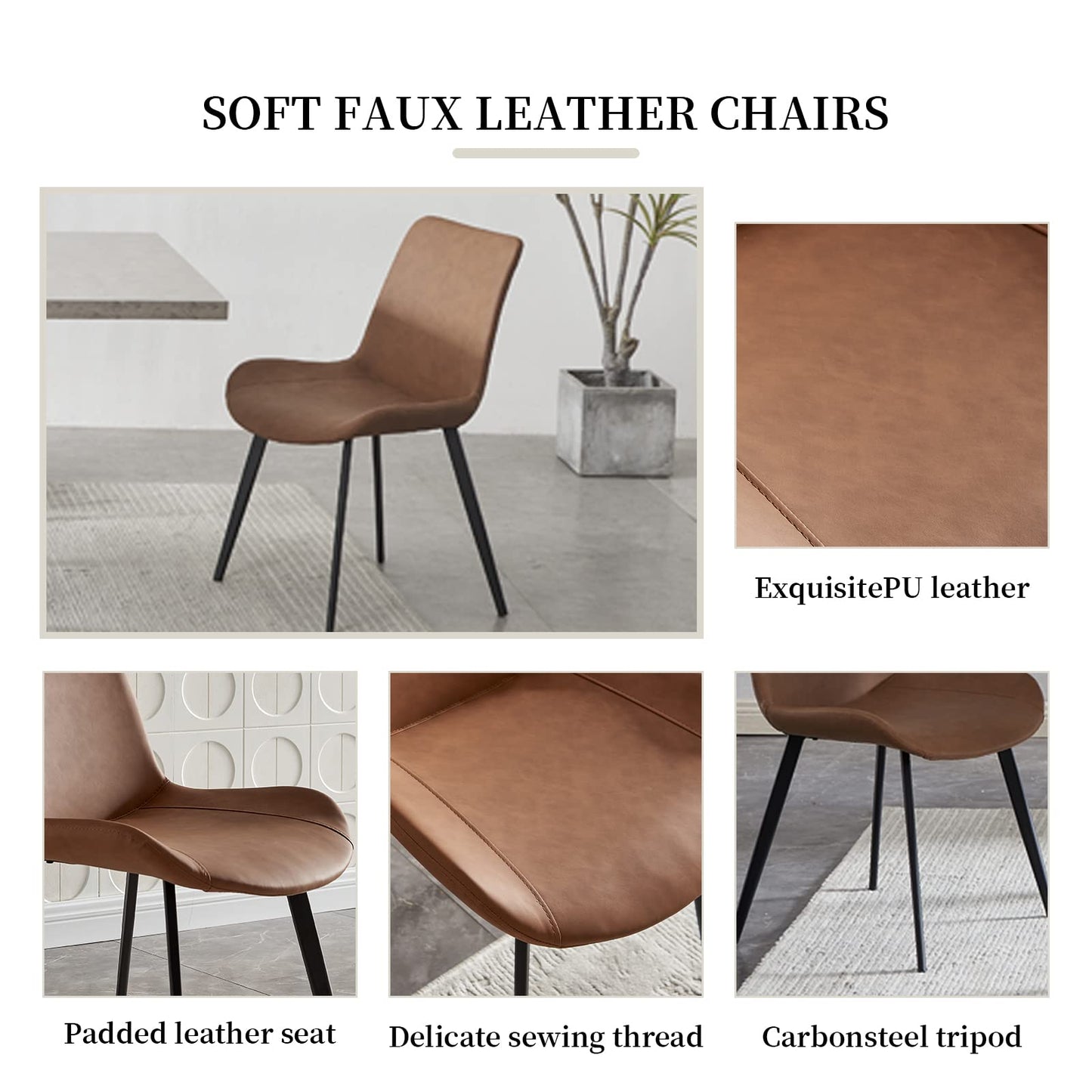 HIPIHOM 47.2'' Dining Table Set for 4,Modern Wood Dining Table,Leather Dining Chairs 4,Table and Chairs Set of 4,Ideal for Kitchen Dining Room (Walnut Color Table + 4 Brown Chairs, 47.2")