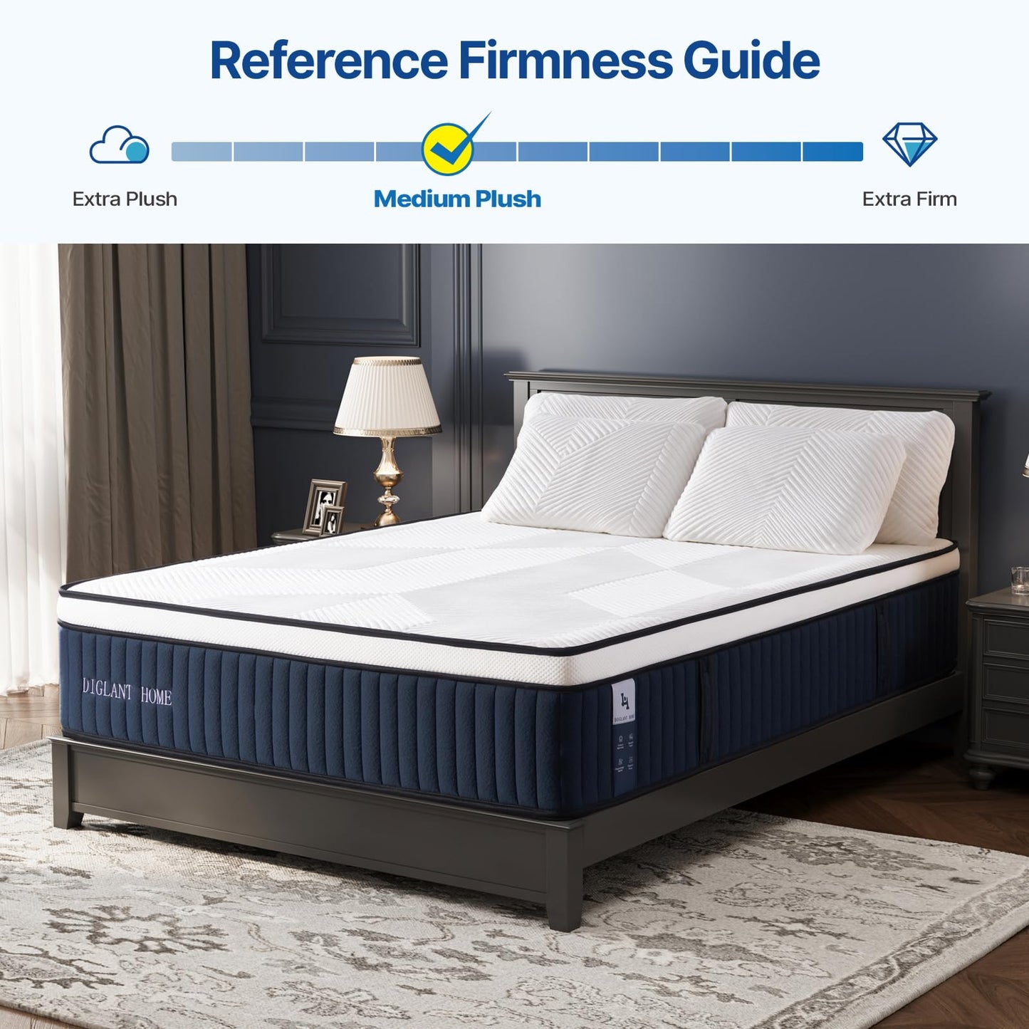 Queen Mattress, DIGLANT 14 Inch Euro Top MDI Memory Foam with Pocket Springs Hybrid Mattress, Medium Plush Feel Queen Size Mattresses for Supportive & Pressure Relief, CertiPUR-US, 60"*80"