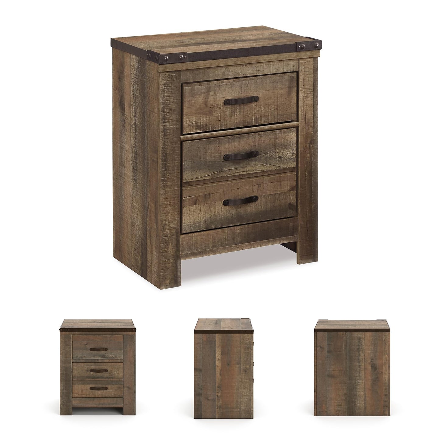 Signature Design by Ashley Trinell Rustic 2 Drawer Nightstand with USB Charging Stations, 29.65" Tall, Warm Brown