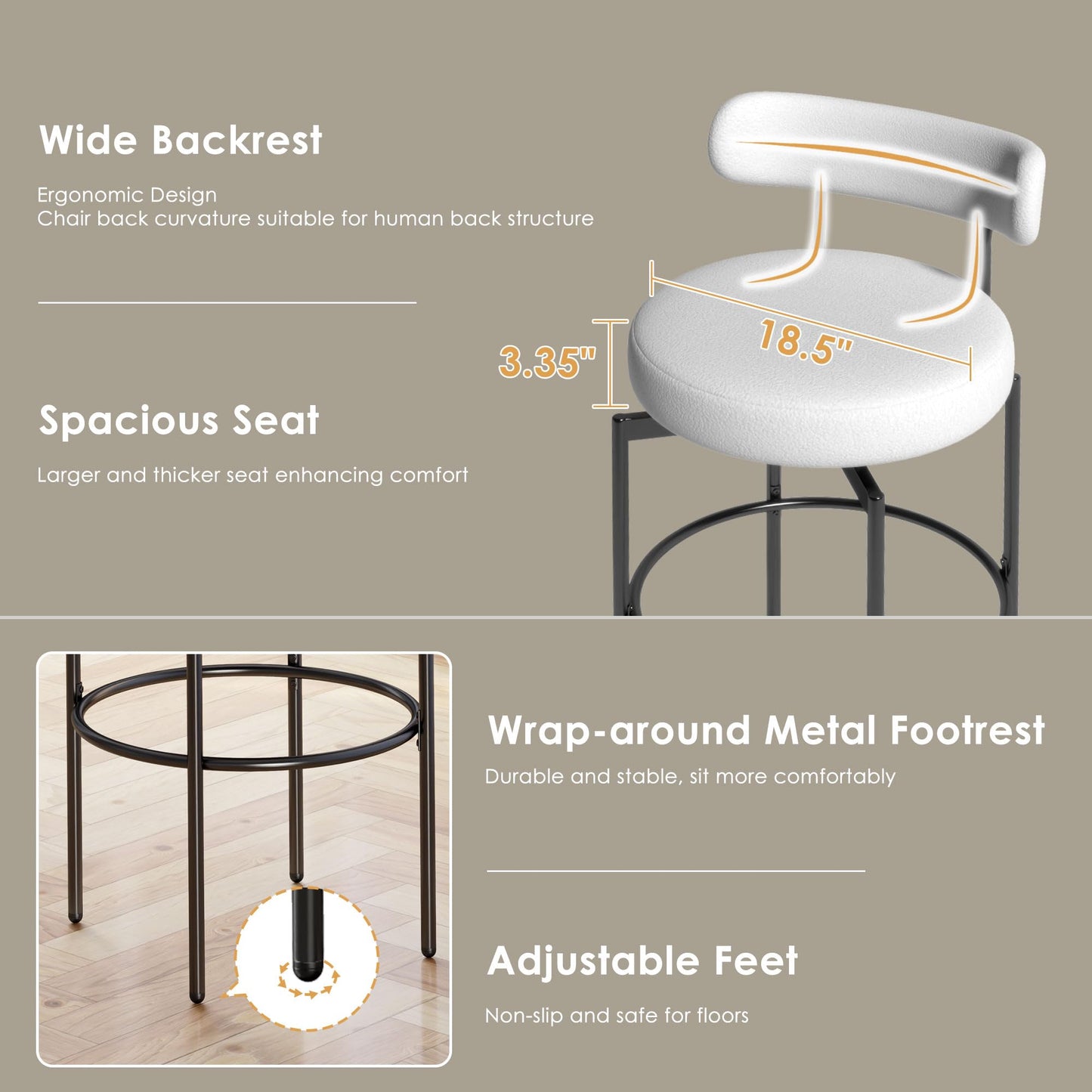 STHOUYN Counter Height Bar Stools Set of 2, White Swivel Bar Stools with Back, Modren Kitchen Island Chairs (1, White)